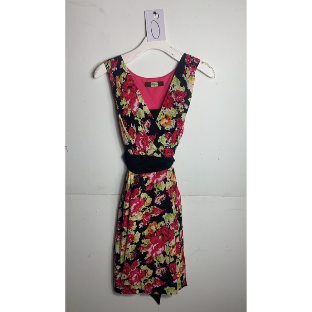 Anthropologie Eva Franco Sleeveless Floral Black and Red Mini Dress